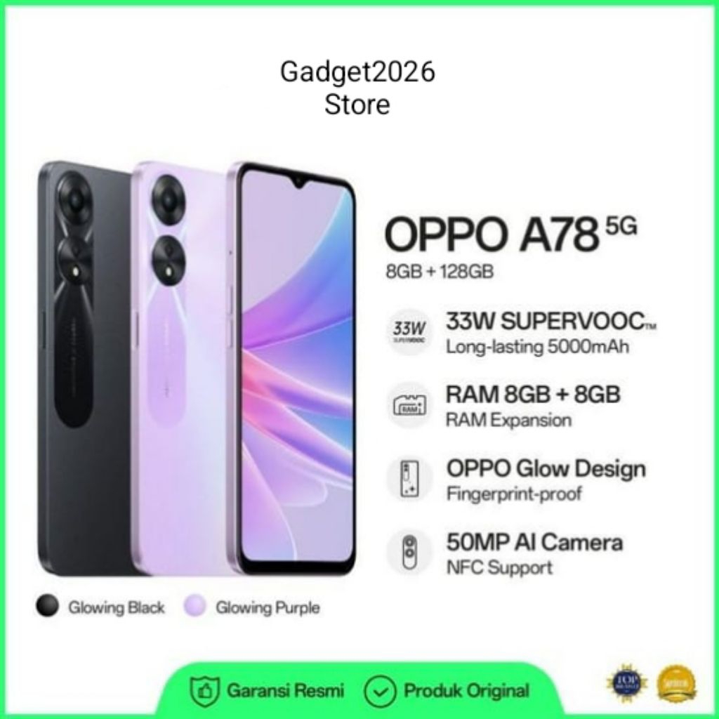 OPPO A78 5G 8GB/128GB OPPO A78 5G RAM 8GB ROM 128GB READU STOCK BERGARANSI