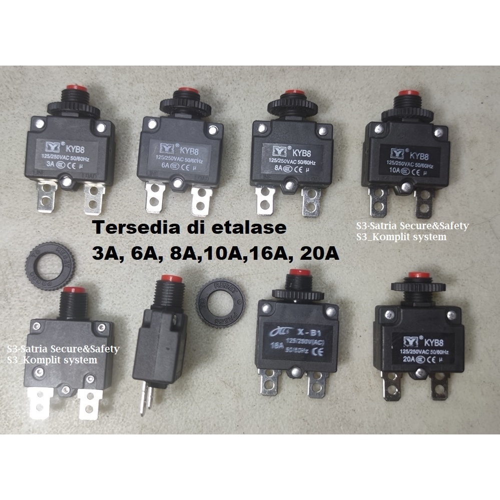 Breaker Otomatis 3A AC/DC tombol Reset pencet Sakelar Push switch seperti model MCB Circuit Over loa