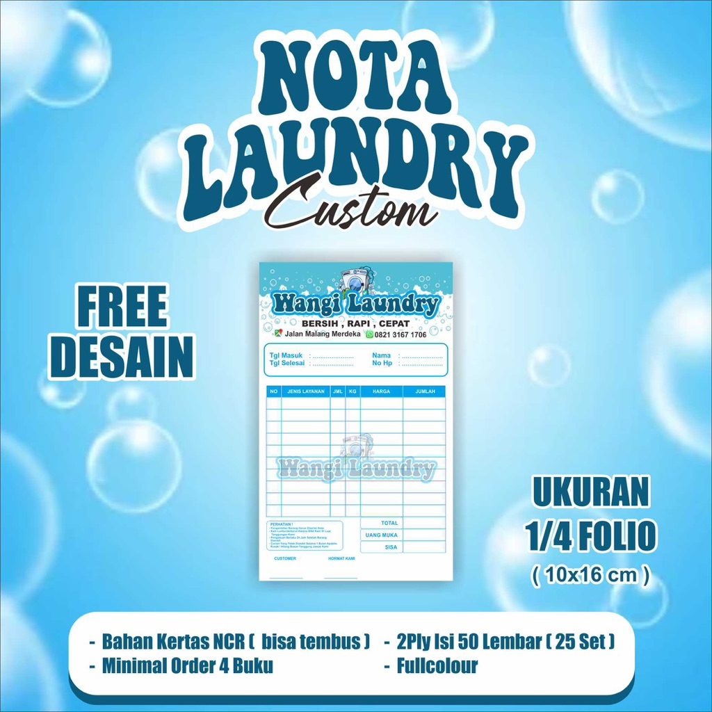 CETAK NOTA LAUNDRY SATUAN CUSTOM FREE DESAIN