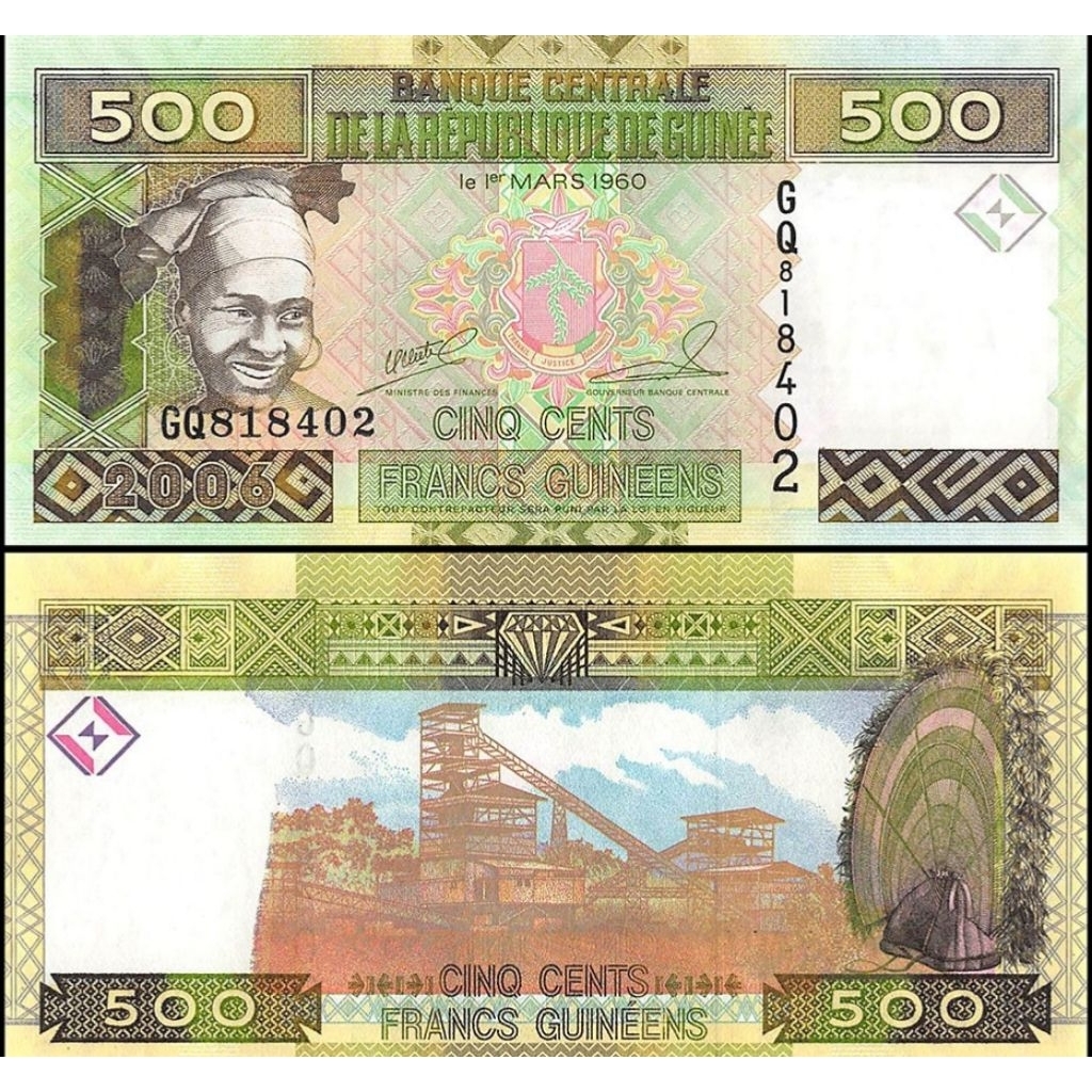 Uang Kuno Guenea 500franc UNC untuk Mahar dan Koleksi