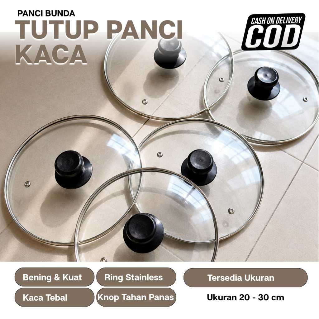 Tutup Panci Kaca Tempered Tebal Universal Tahan Panas Cocok untuk Wajan dan Panci Berbagai Merk Ukur