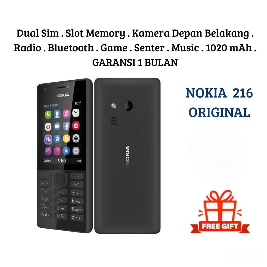 HP NOKIA 216 BARU GARANSI 1 BULAN DUAL SIM KAMERA DEPAN BELAKANG 1020 mAh