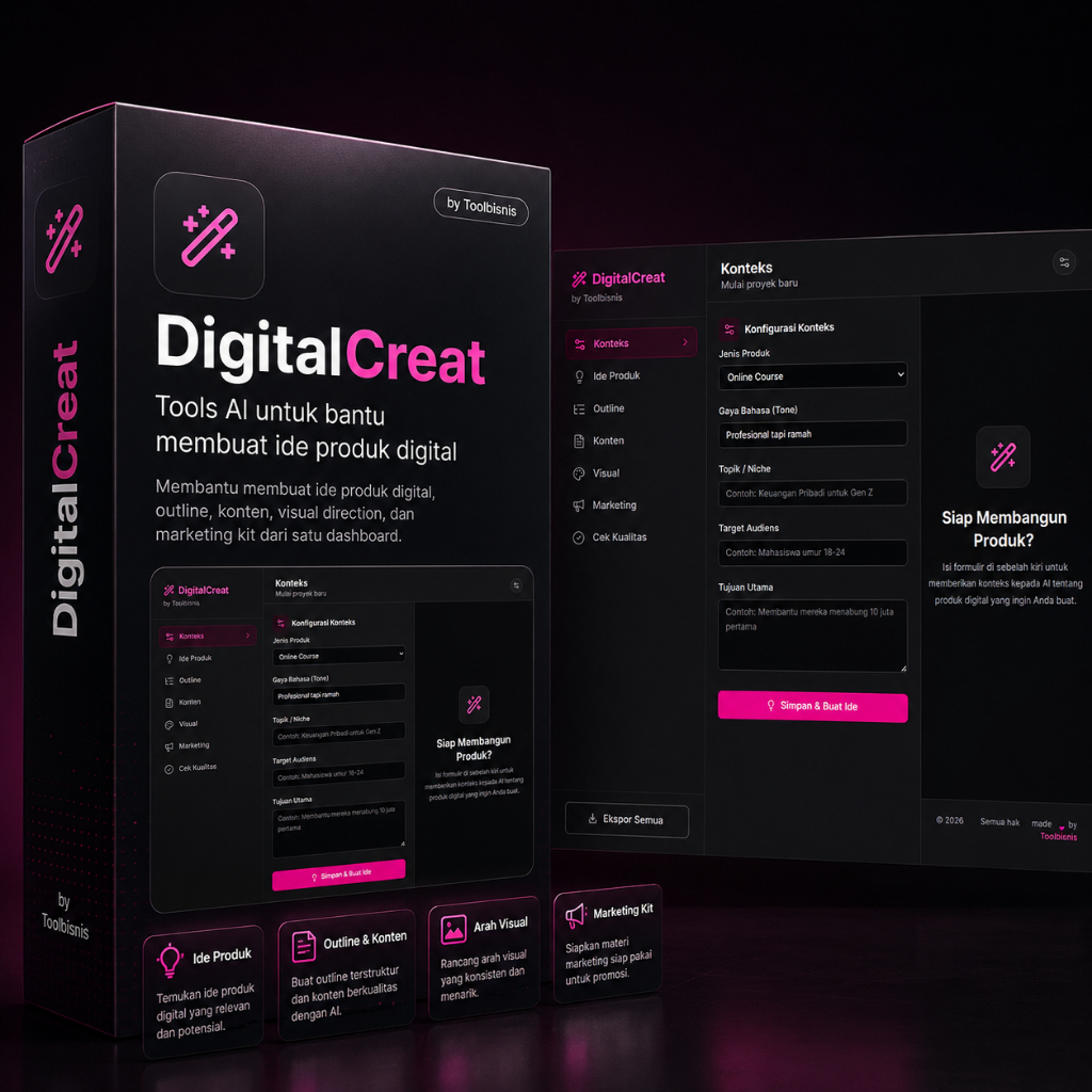 DigitalCreat - Tools AI untuk membantu membuat ide produk digital, outline, konten, visual direction