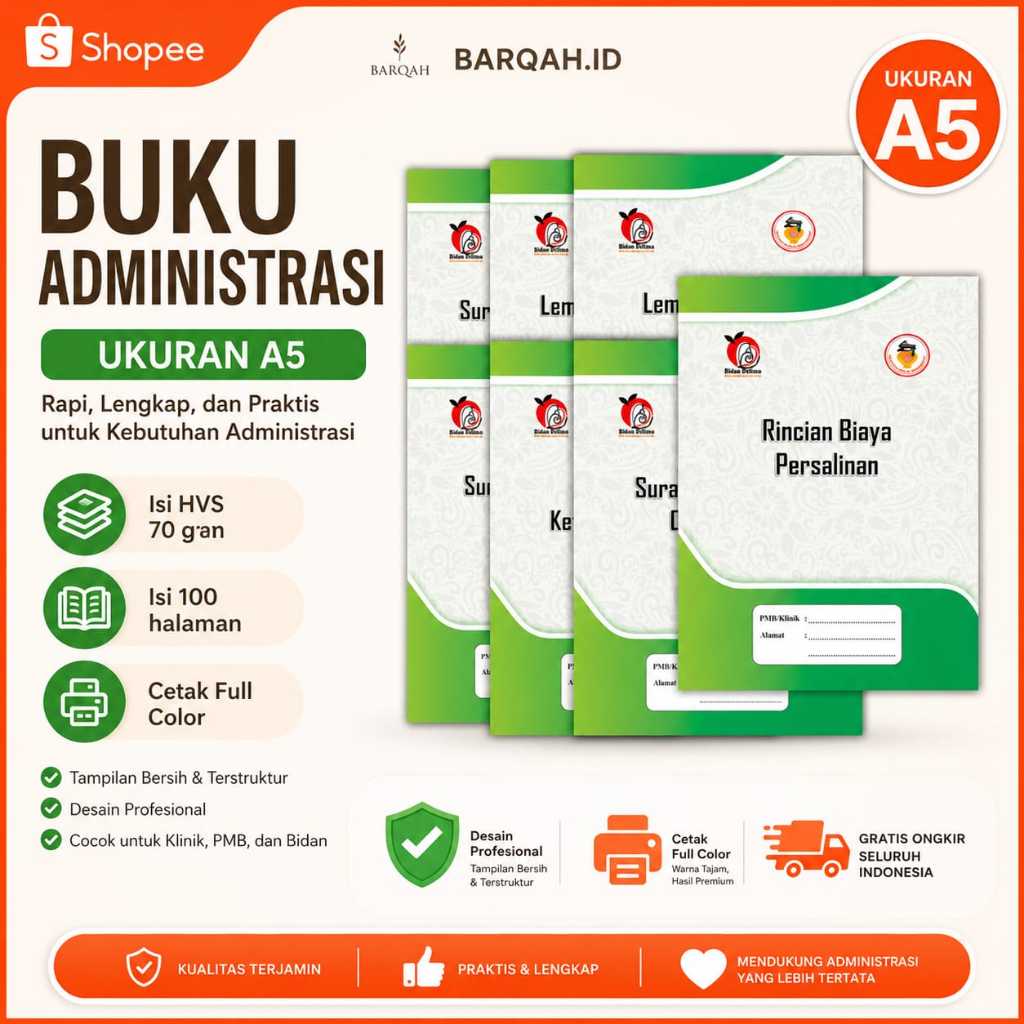 LEMBAR ADMINISTRASI BIDAN, buku kecil bidan A5, buku administrasi bidan PMB, buku Bidan