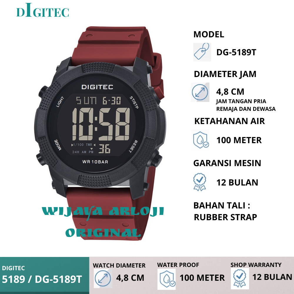 JAM TANGAN REMAJA DEWASA DIGITEC 5189 / DG5189 / DG-5189T ORIGINAL TAHAN AIR 100 METER