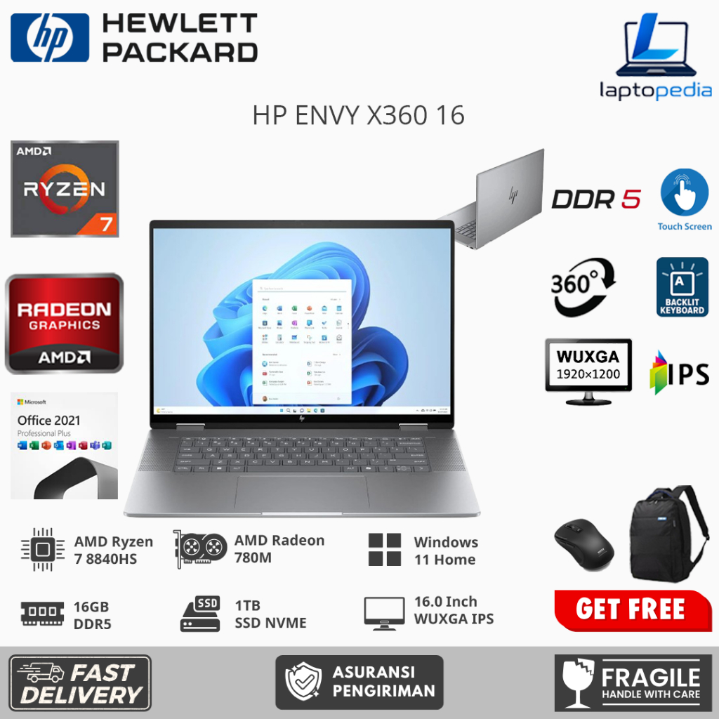 Laptop 2IN1 HP Envy X360 15 Amd Ryzen 7 7730U FHD IPS Touch 1TB SSD Windows11 Original