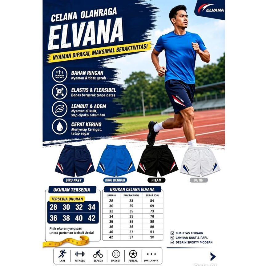 CELANA PENDEK ELVANA/CELANA BADMINTON ELVANA