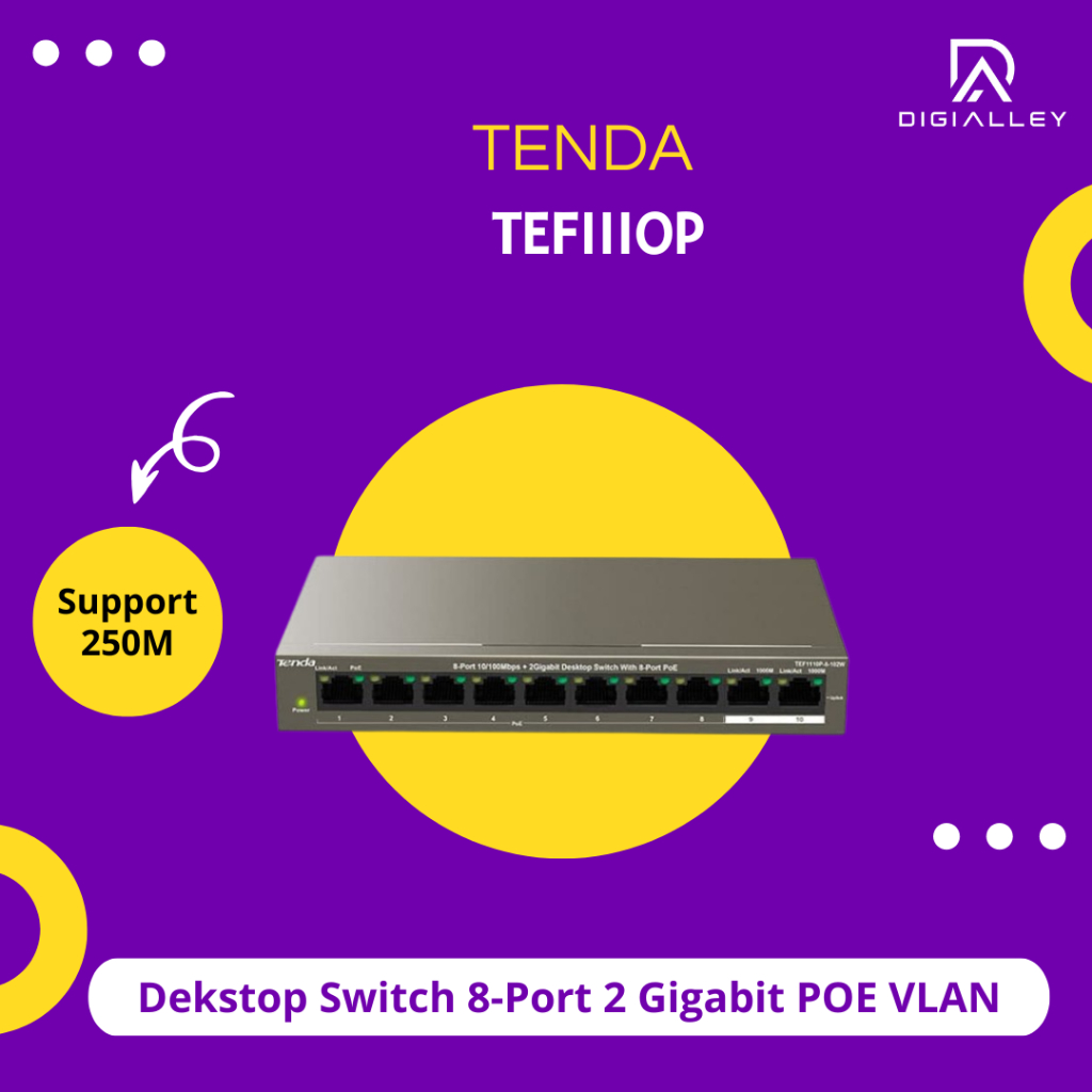 Tenda TEF1110P Dekstop Switch 8-Port 2 POE VLAN Support 250M
