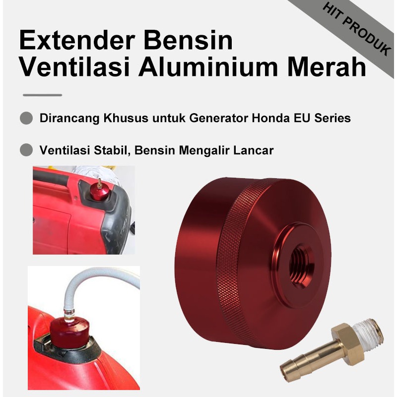 Adaptor Tangki Generator Honda EU2000i EU2200i - Extender Bensin Ventilasi Aluminium Merah