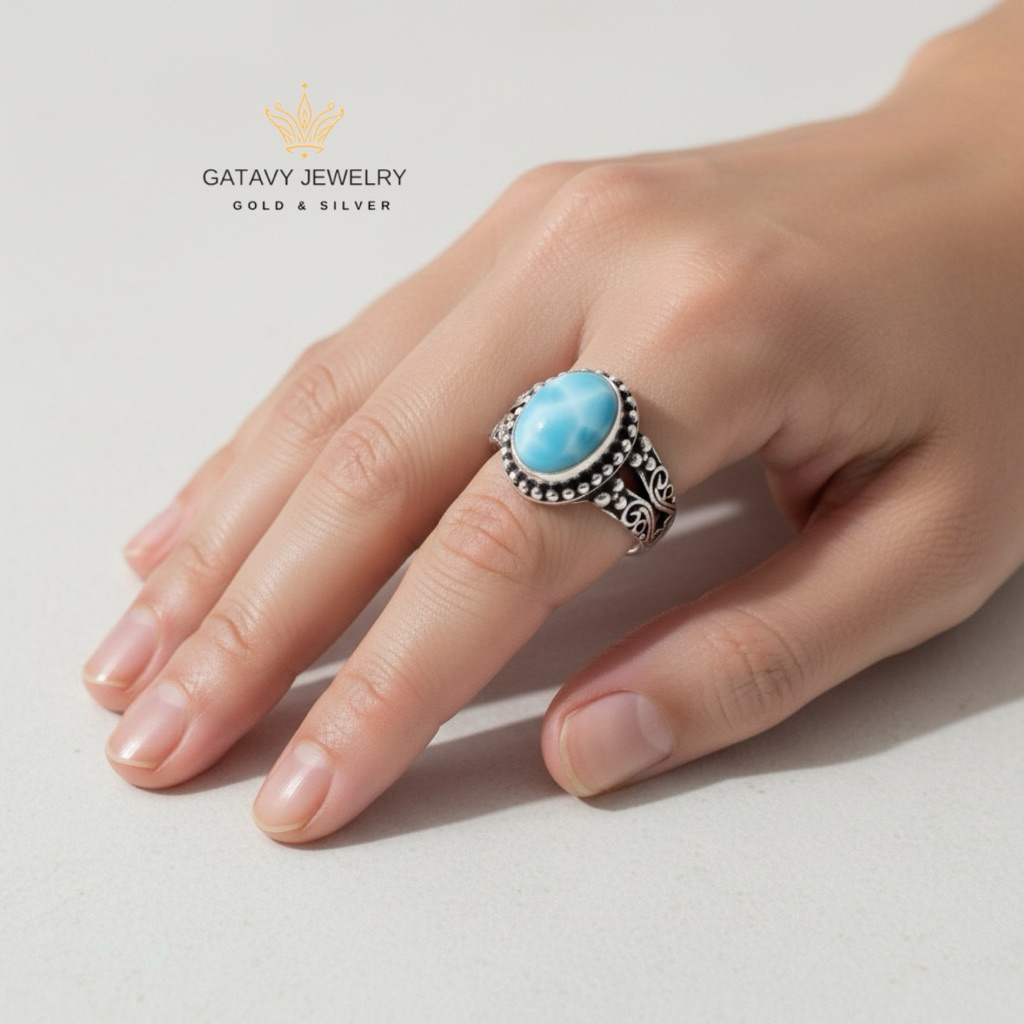Cincin Perak 925 Dengan Permata Larimar | Ring Silver 925 With Larimar Stone | Gatavy Jewelry | GJR 