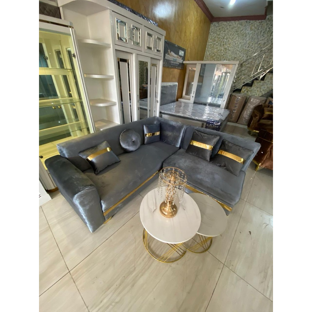 Sofa L Minimalis / Sofa L ruang tamu bahan Velvet Premium Bludru / Set Sofa Tamu / Sofa Eliza