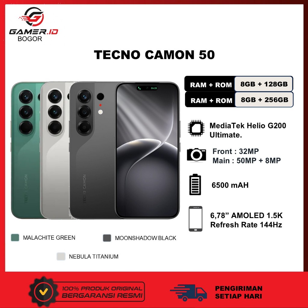 TECNO CAMON 50 8GB 256GB | Helio G200 | Baterai 6500mAH
