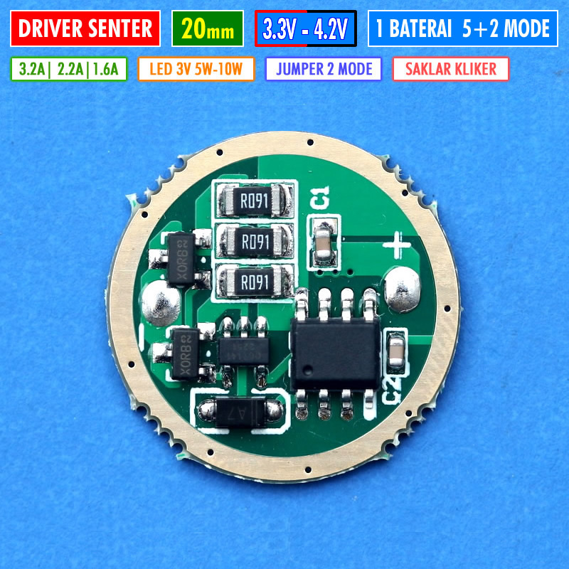 Driver Senter 20mm 3A 5 Mode Driver Led 10W 5W Yinding Cree T6 XML XPL XPG XTE SST Osram Driver Sent
