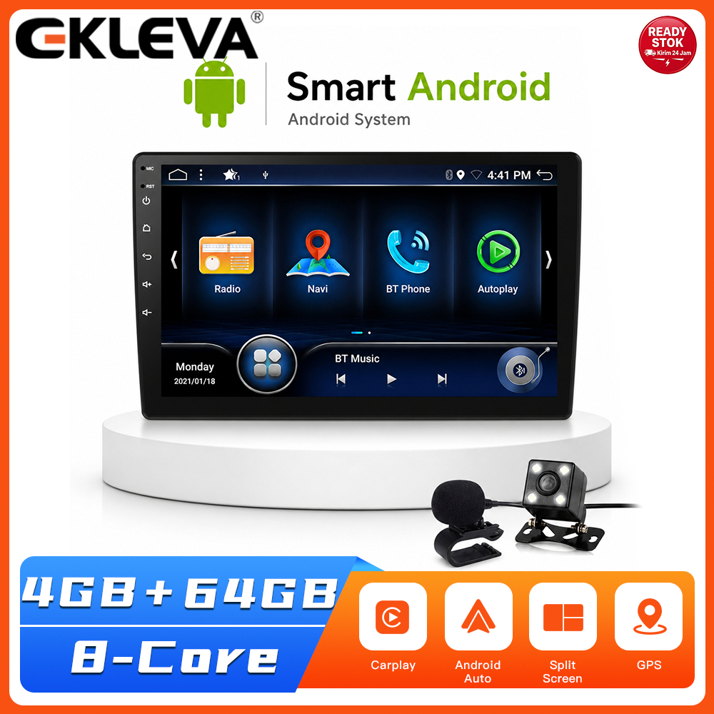 EKLEVA Dashcam Mobil 9 Inch Android 12 Head Unit GPS Navi 4+64GB Carplay BT DAB WiFi
