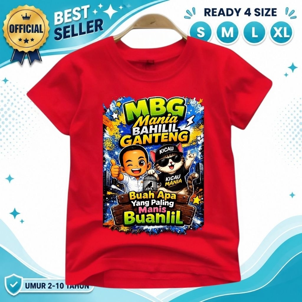 Kaos Anak MBG MANIA BAHLIL GANTENG Umur 2-10 Tahun BAHLIL KUCING MANIA