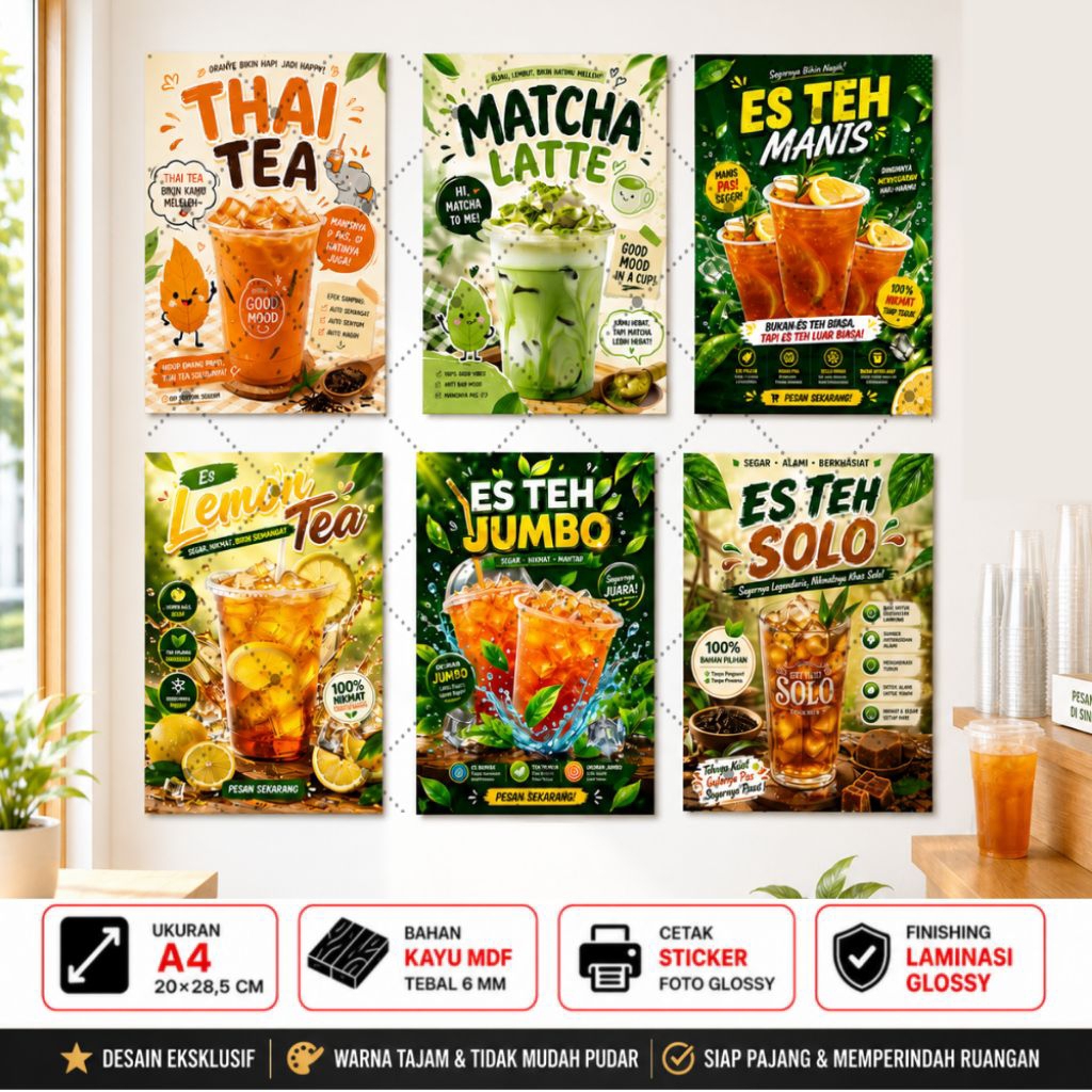 Hiasan Dinding Estetik Menu Minuman Kekinian Dekorasi HD Ukuran A4