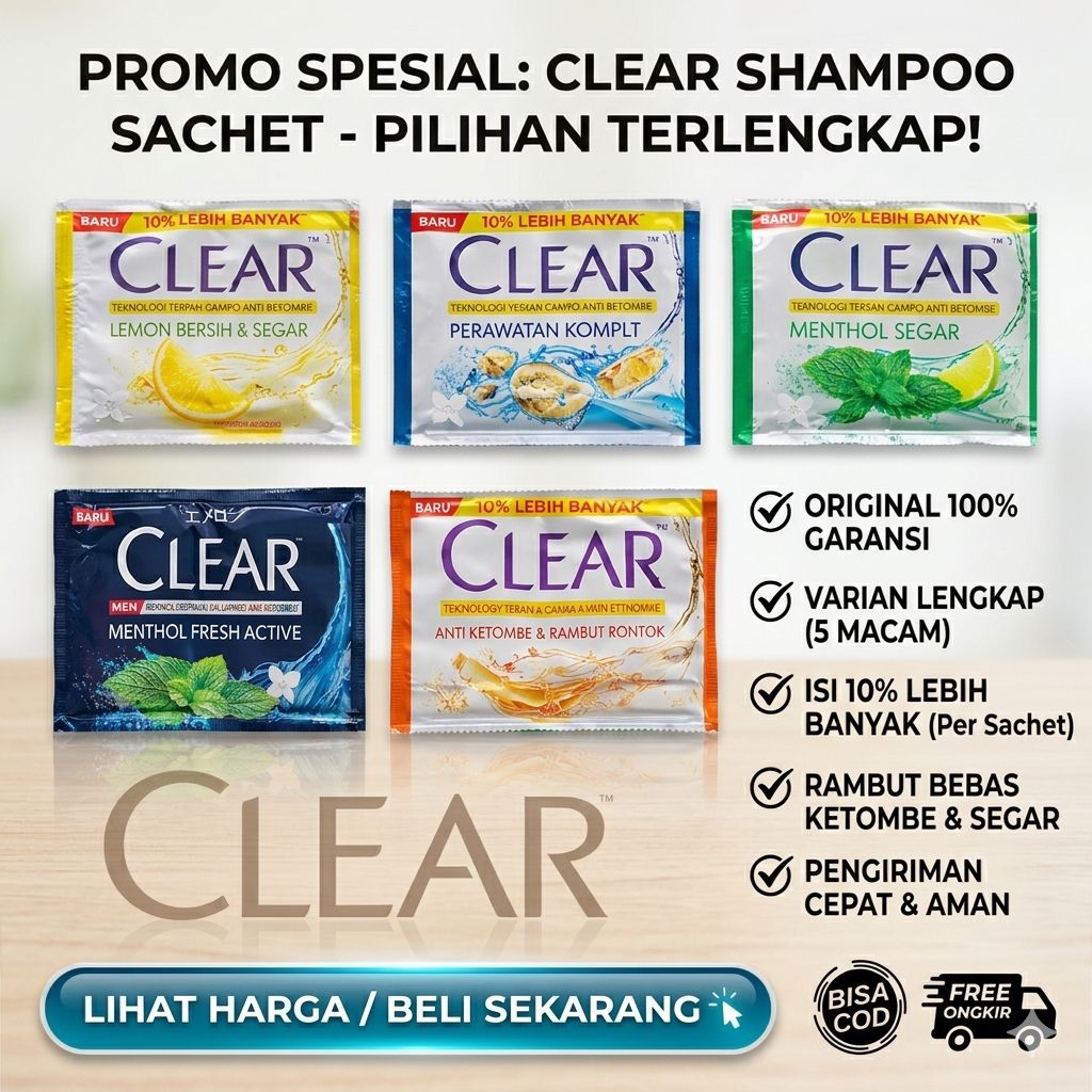Clear Shampoo 12 Sachet (1/2 Renceng)