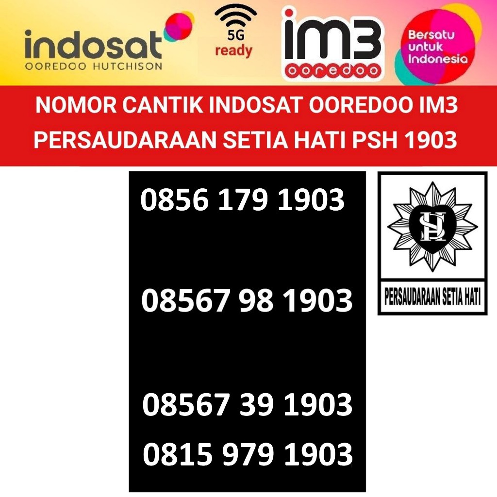 indosat ooredoo im3 seri tahun kartu perdana nomer cantik 1903 PSH Persaudaraan Setia Hati 4G 5G