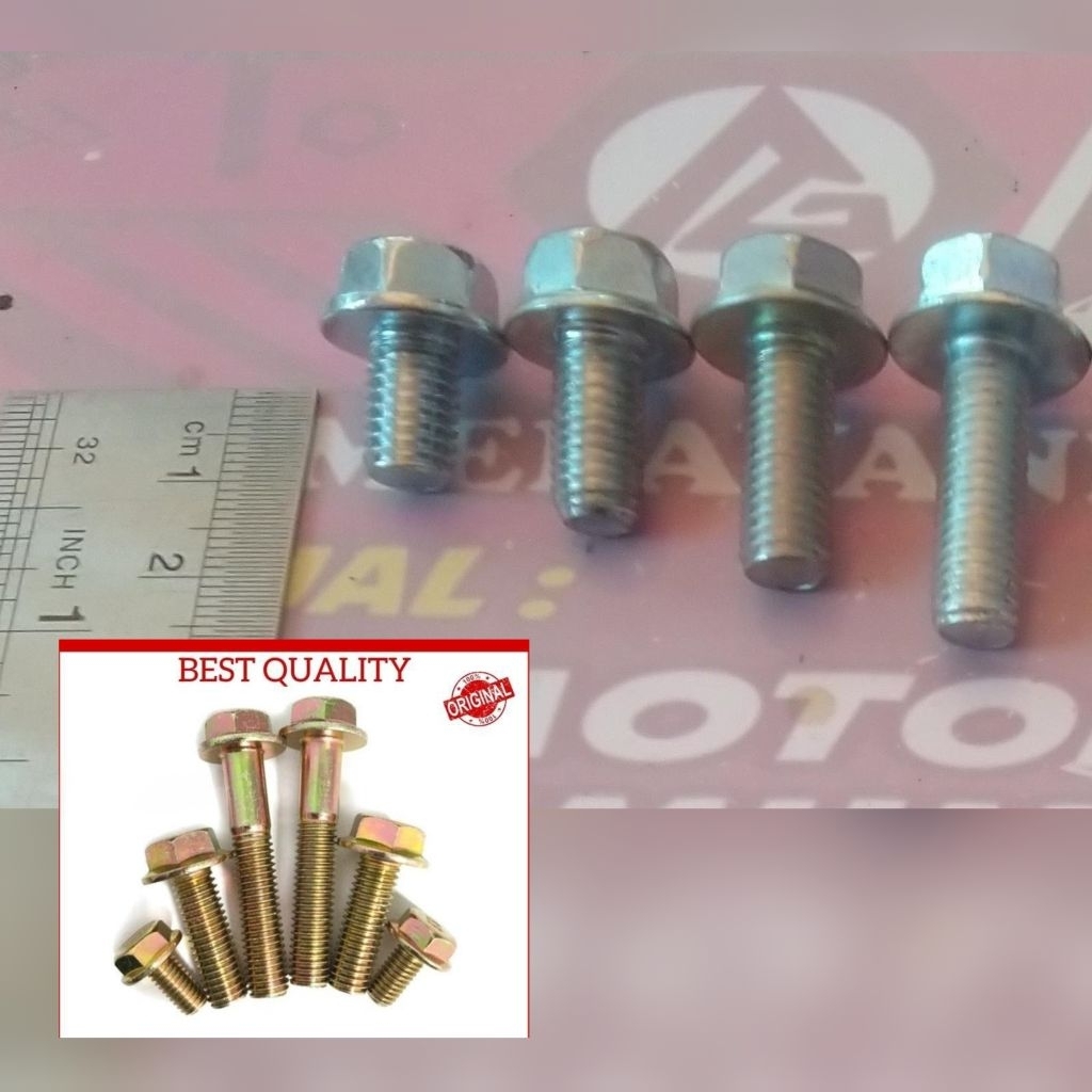 Baut Flange M12x30 P1.25 Kunci 17 Putih / Kuning - Baut 17 Topi Flange Bolt