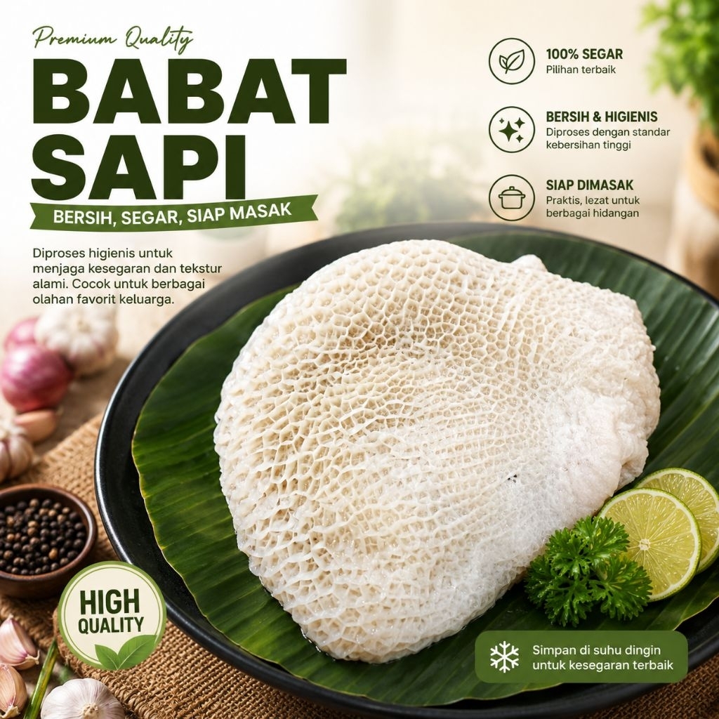 Babat Sapi BERSIH SEGAR 1 KG SIAP MASAK High Quality Diproses Higienis untuk Kesegaran dan Tekstur A