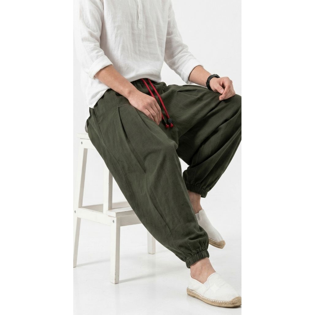Celana Panjang Harem Linen Aladin Pria Wanita Korean Style Loose Pants Size M L XL XXL Tidak Nerawan