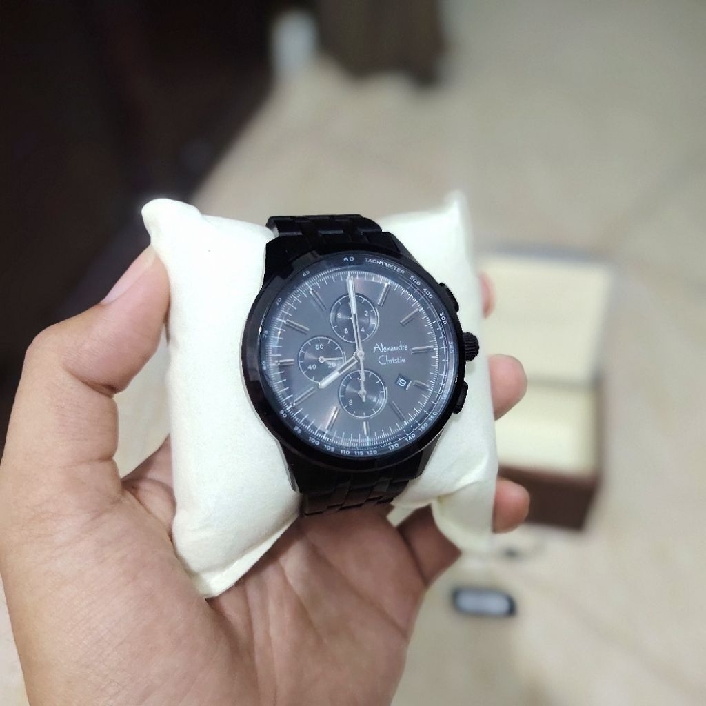 Alexandre Christie AC 6557 MC BIPBA Chronograph Men Black Dial Black Stainless Steel Strap