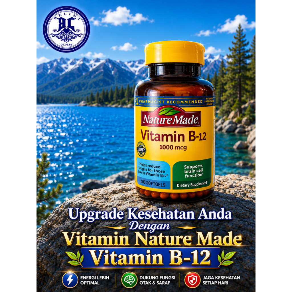 Nature Made Vitamin B-12, 1.000 mcg., Isi 400 Softgels, Mendukung Kesehatan Serta Kecantikan dan Kil