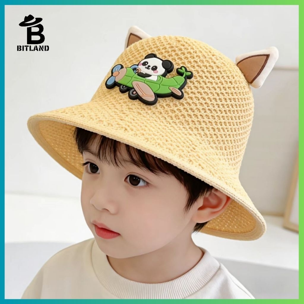 BITLAND Topi Bucket Anak Panda Pesawat Topi Pantai Anyam Telinga Kucing Lucu TPI-359