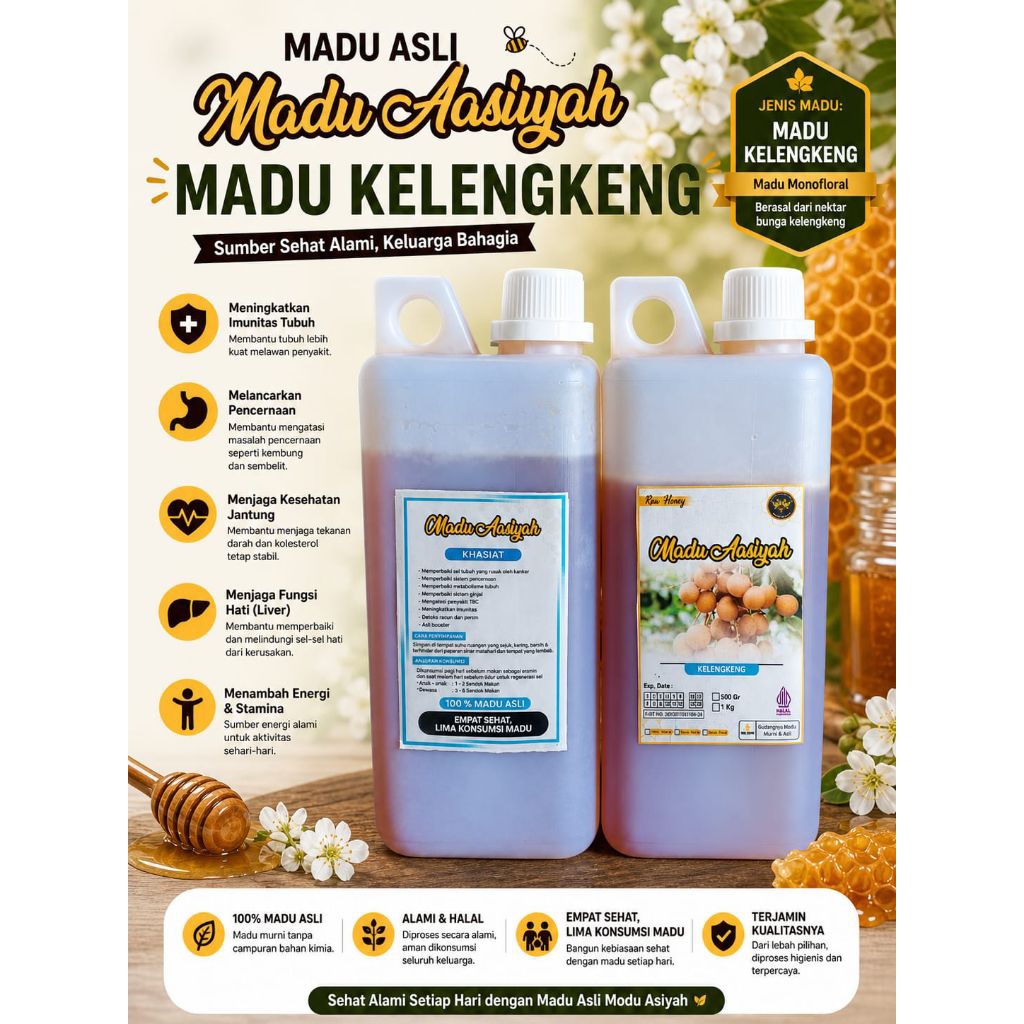 [Raw Honey] AASIYAH Madu Mentah Madu Asli Madu Kelengkeng 1kg Asli 100% Murni