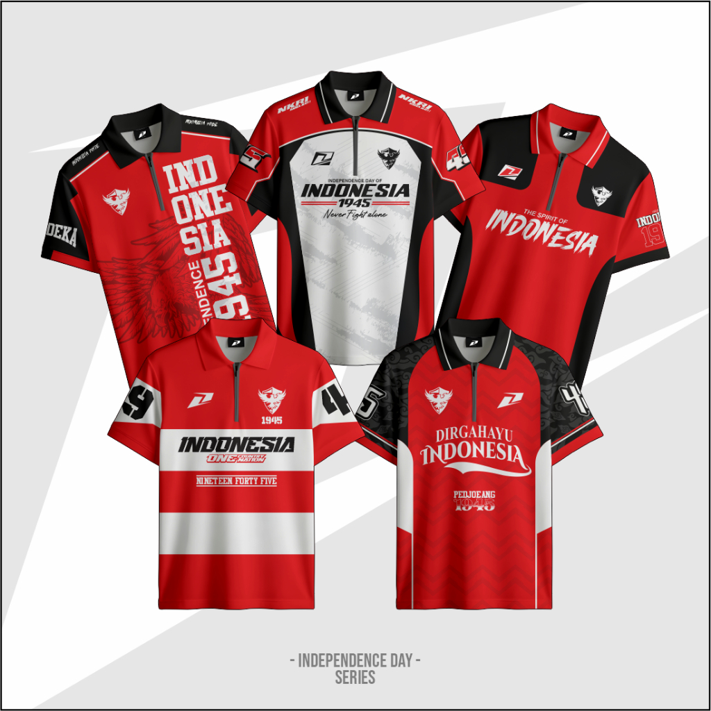 Jersey Kemerdekaan Indonesia Kerah Zipper Baju Agustusan Independence Day 1945 Nineteen Forty Five F