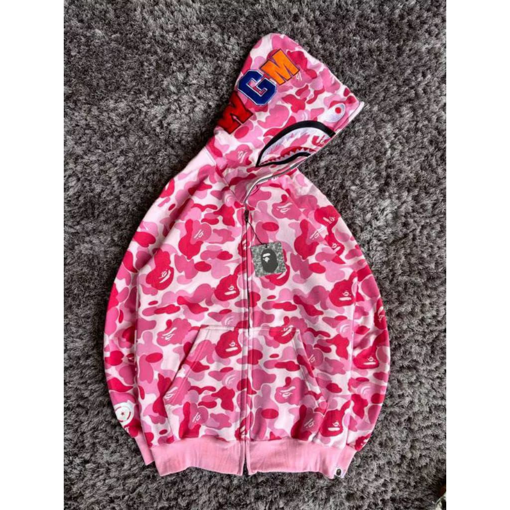 JAKET HOODIE BAPE SHARK FULL ZIPPER BEST SELLER WARNA PINK