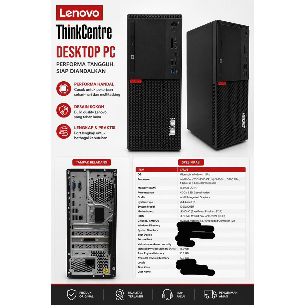 PC Lenovo Thinkcenter M720T Core i3 9100