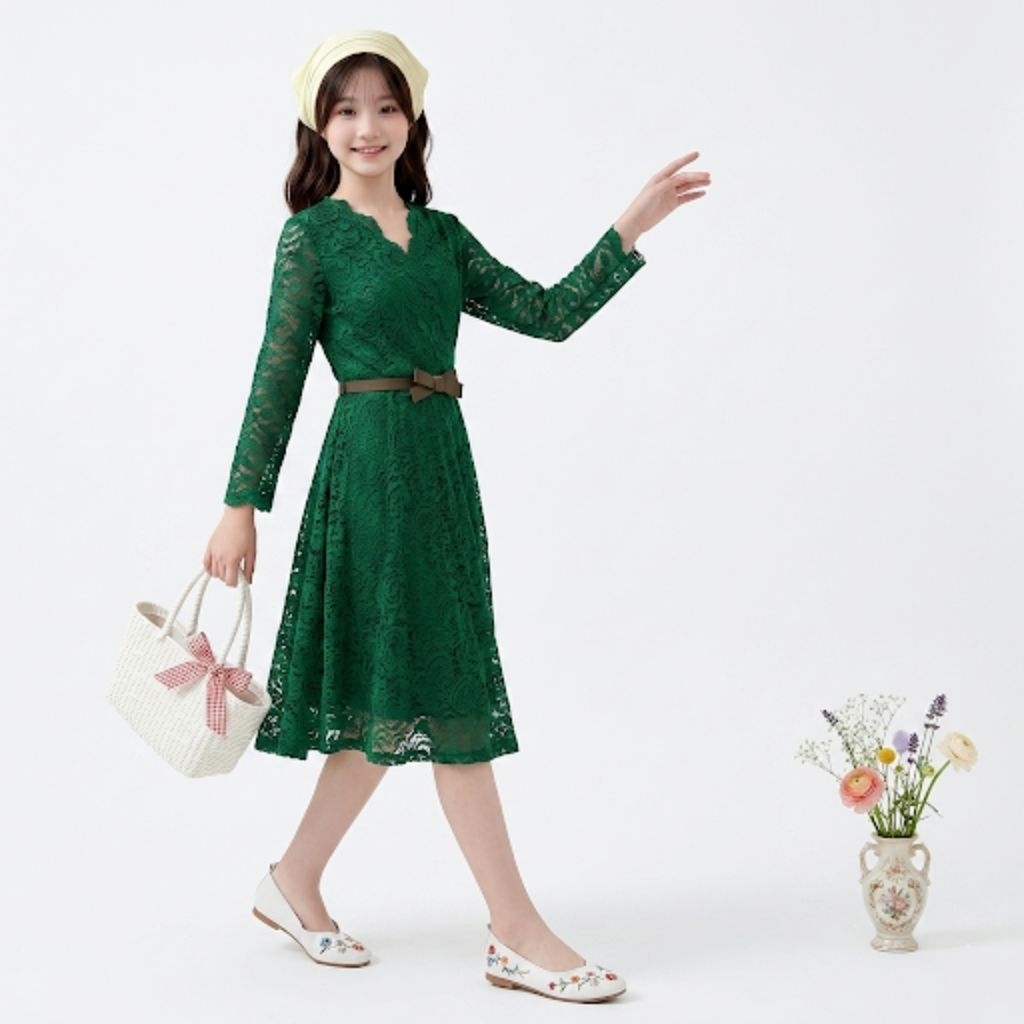 Dress Shaby Brokat Pesta Remaja  Gaun Natal Anak Remaja Terbaru Rx
