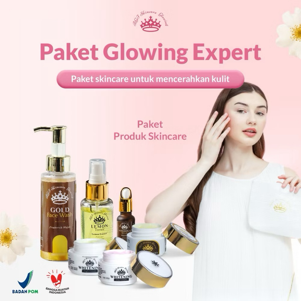 Beauty Glow Farma Skincare Paket Glowing Expert Instan Glowing Booster Pelicin Wajah untuk Mencerahk