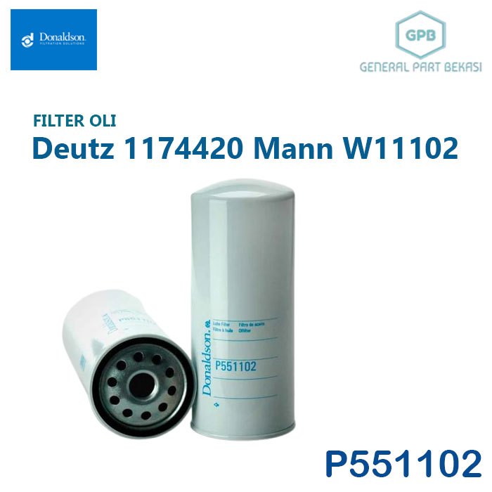 Filter Oli Deutz 1174420 Mann W11102 LF4112 Donaldson P551102