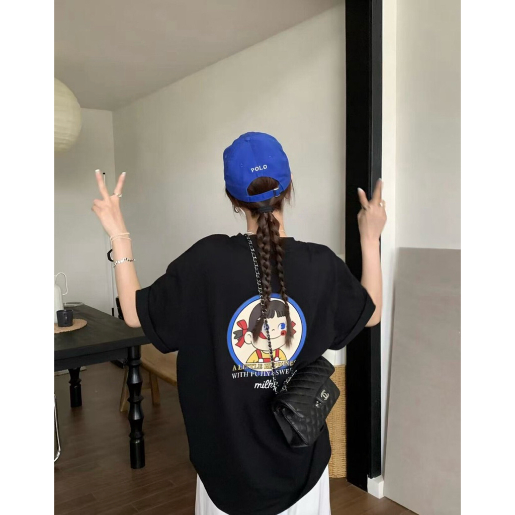 Peko Oversize Tshirt | girlclothz kaos hitam oversize katun peko milky