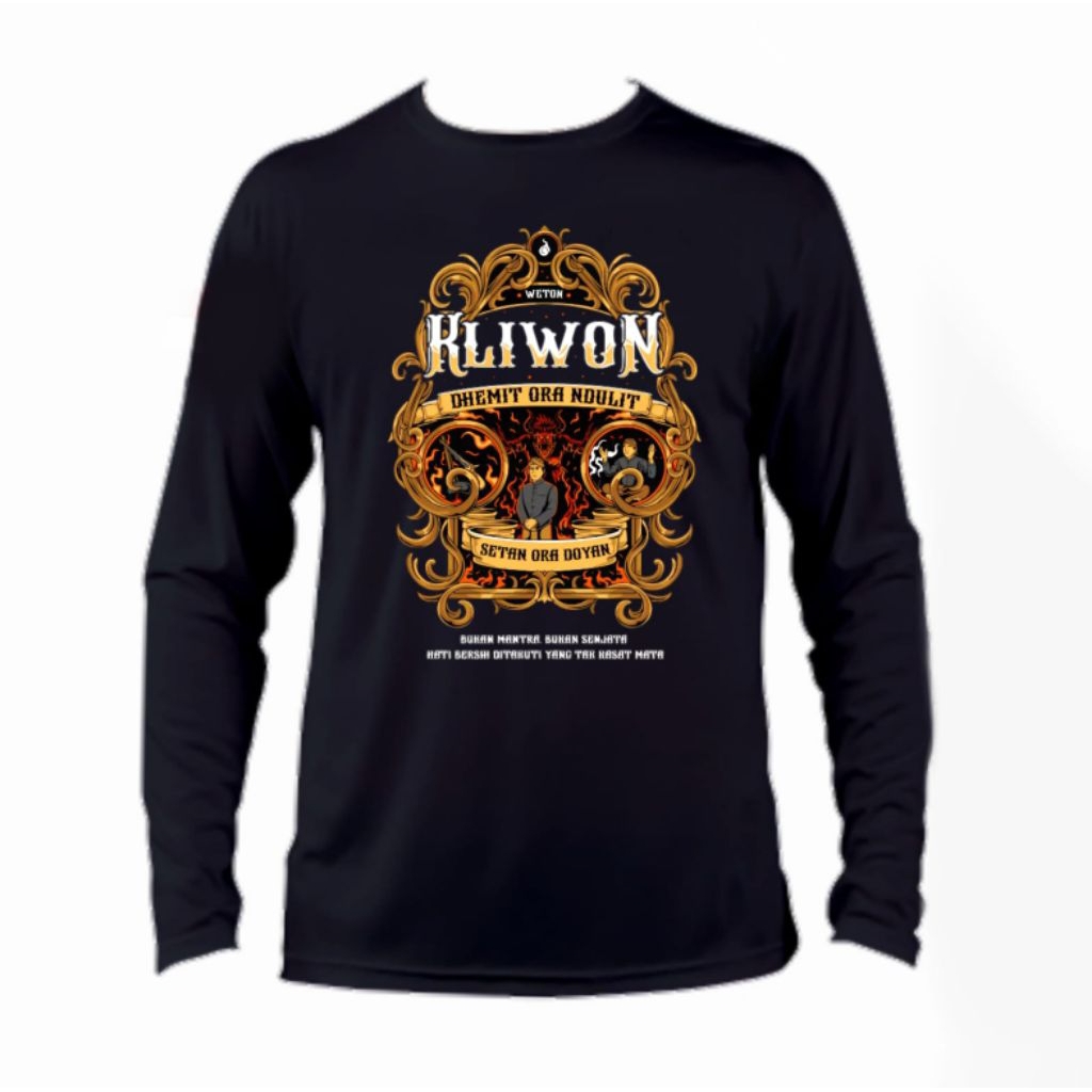 KAOS LENGAN PANJANG WETON KLIWON DHEMIT ORA NDULIT SETAN ORA DOYAN MOTIF GOLD