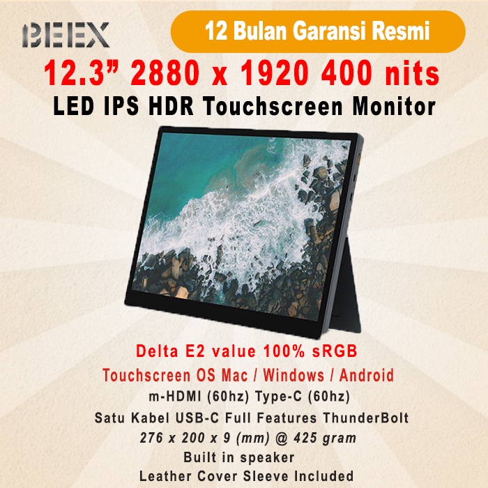 Portable Monitor BeeX 12.3" 2.4K  HDR Ultralight Portable Monitor Type C HDMI USB C