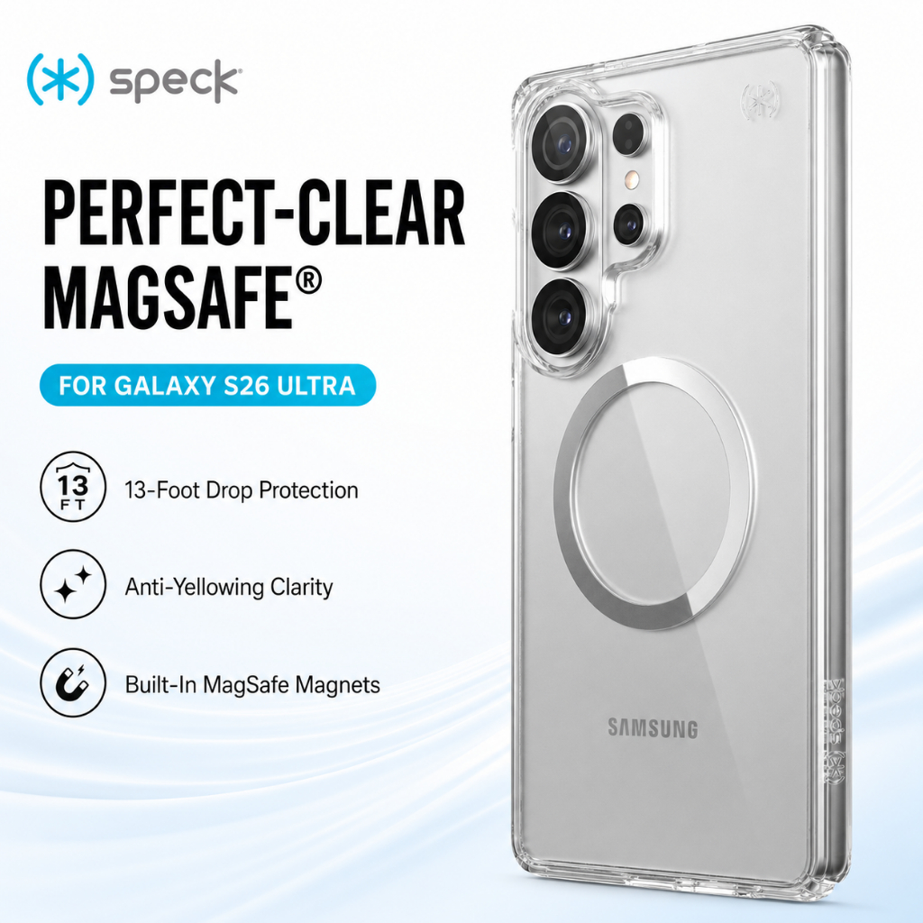 Speck Samsung Galaxy S26 Ultra Presidio Perfect-Clear MagSafe Protective Case - Clear Silver