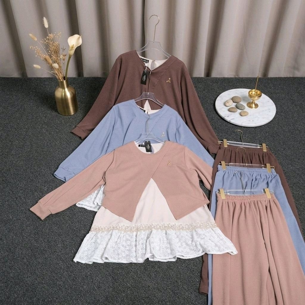 Asofa Rummy One Or Set Blouse Aksen Tille Mix Celana Knitt