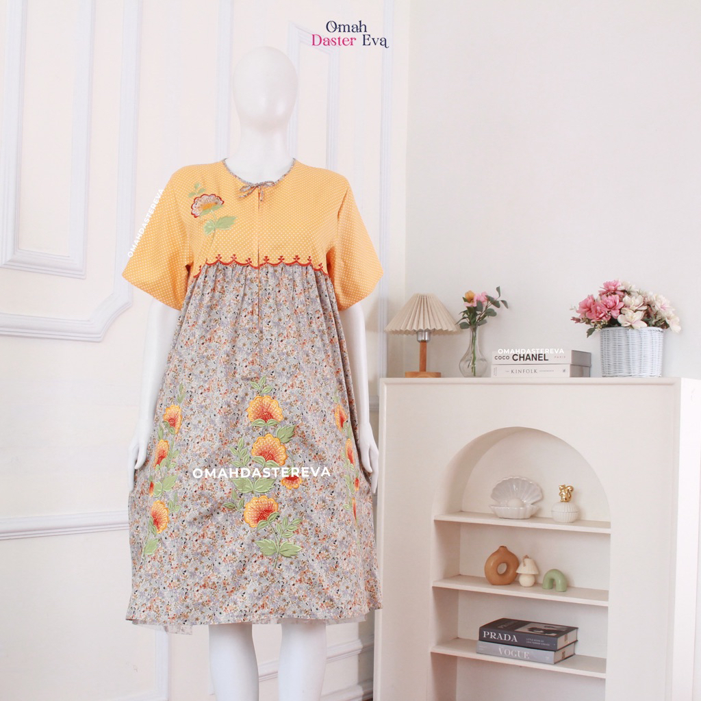 Omah Daster Eva | Daster Wanita Pendek Bordir Cantik Malang Size XL | Katun Jepang Premium |  Adem N