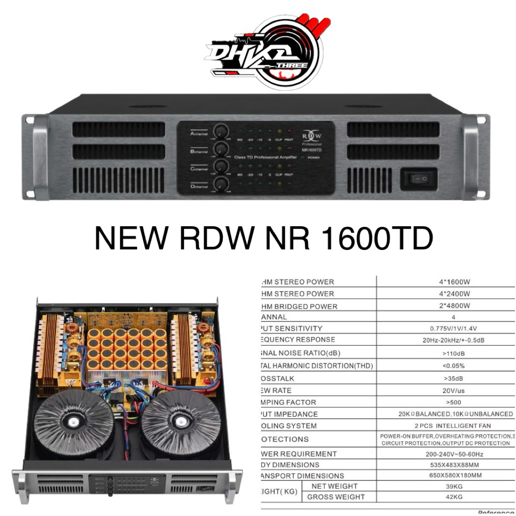POWER RDW NR1600TD 4 CHANNEL CLASS TD DOUBLE TRAFO / Power Rdw Nr1600TD Double Trafo class TD 4 Chan