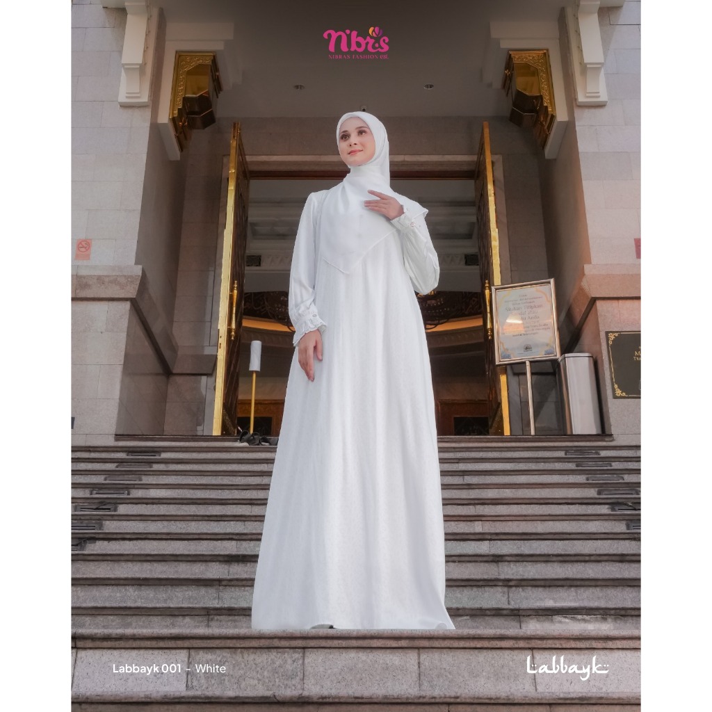TOKO ONLINE NIBRAS - GAMIS TERBARU LABBAYK 001 - GAMIS PUTIH UNTUK MANASIK HAJI - GAMIS MUSLIM SYARI