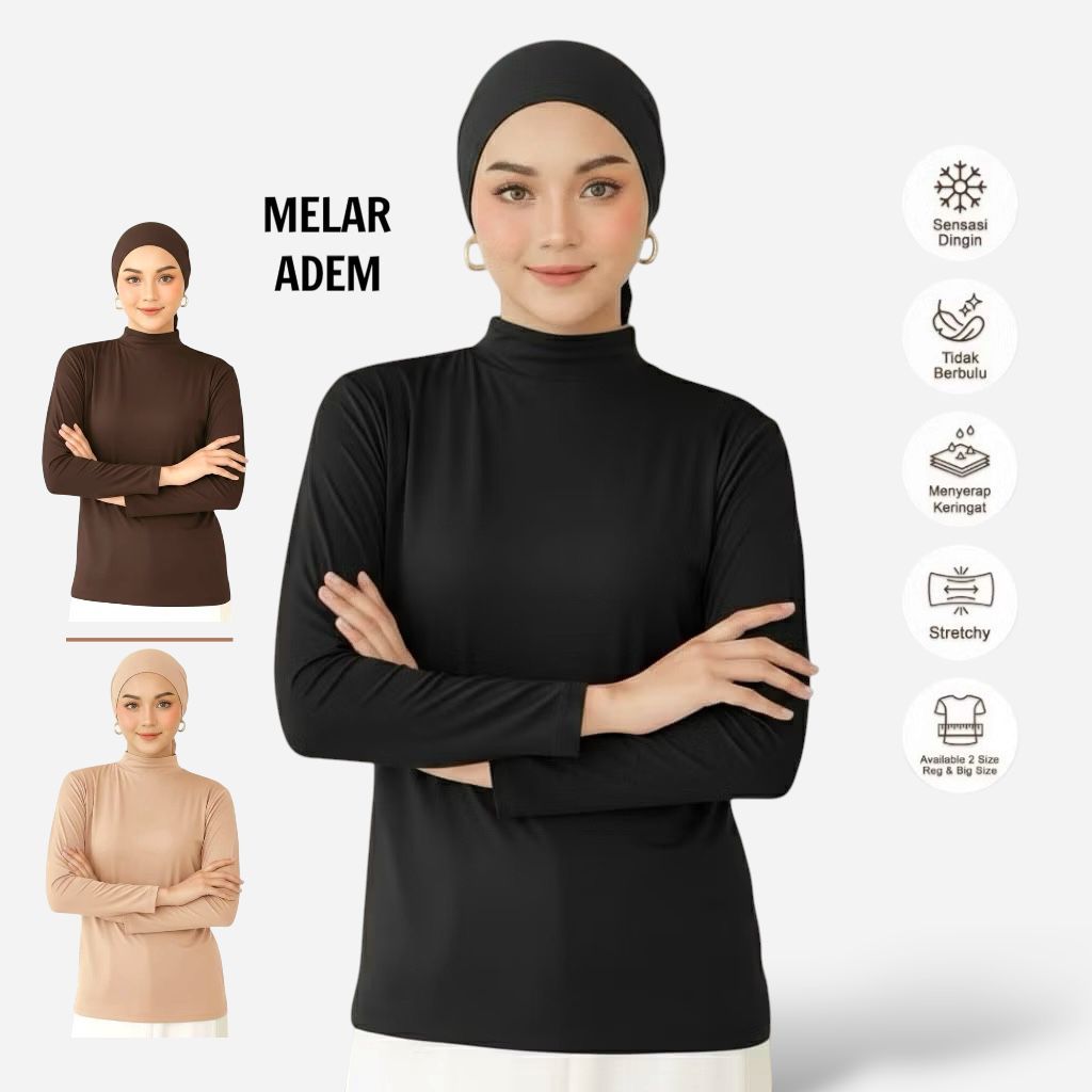 Manset Baju Wanita Lengan Panjang Standar dan Jumbo Dalaman Hijab Inner Kaos Spandek Adem Melar Nyam