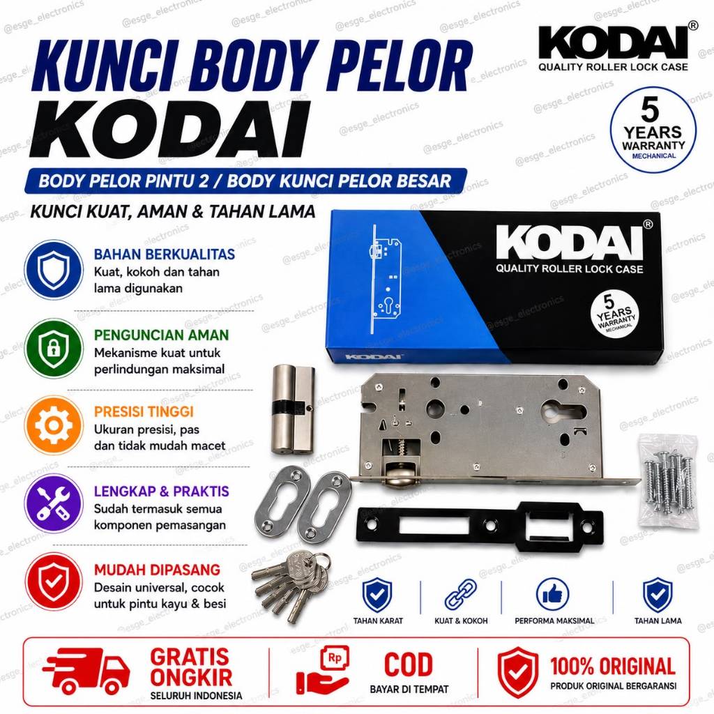 ORIGINAL KUNCI BODY PELOR KODAI BODY PELOR PINTU 2 BODY KUNCI PELOR BESAR PREMIUM KODAI