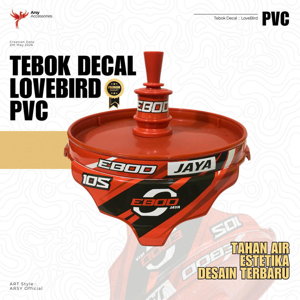 Tebok Lovebird Decal PVC Ebod 33cm Plus Pion Fullset - Tebok Sangkar Lovebird Anti Pecah | Arsy