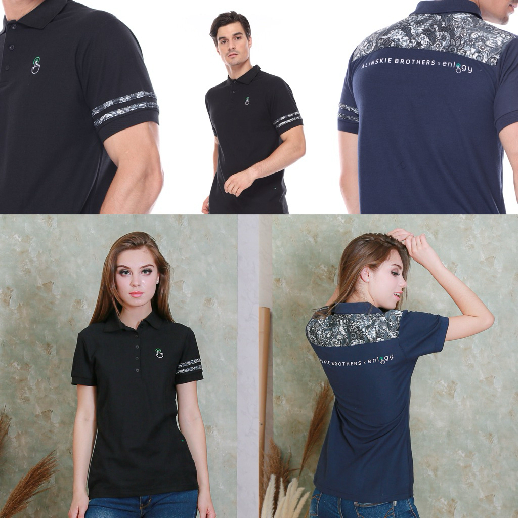 ENLOGY x ALINSKIE BROTHERS POLO SHIRT KAOS BATIK INDONESIAN PRIDE | Pria Polo Hitam Black Lengan Pen