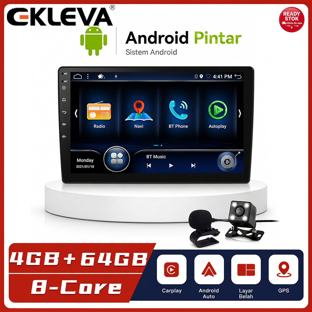 EKLEVA 9 Inch Android 12 Universal Head Unit Car Radio Stereo GPS Navi 4+64GB Carplay BT DAB Wifi
