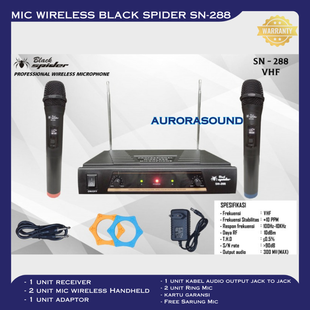 MIC BLACK SPIDER SN-288 WIRELESS MICROPHONE SN288 MIC GENGGAM ORIGINAL BS FREKUENSI VHF