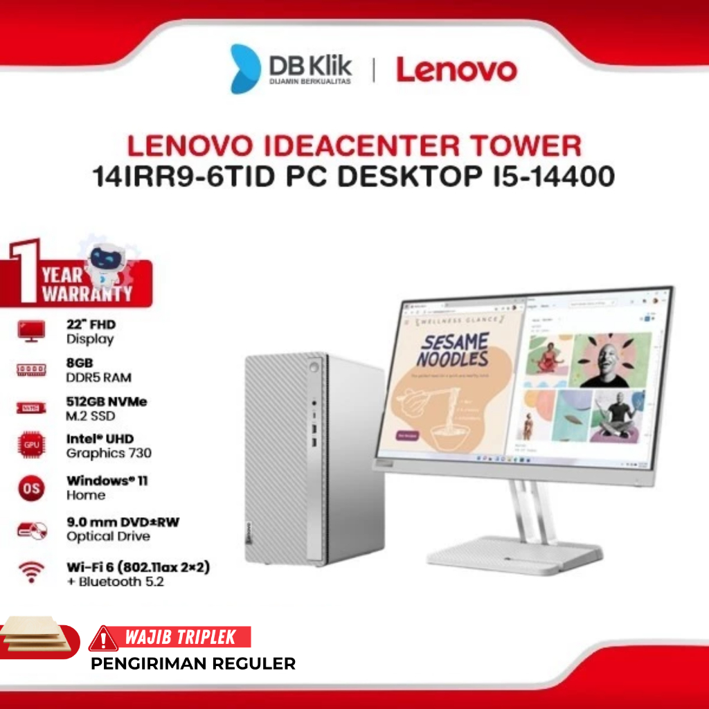 Lenovo IdeaCenter Tower 14IRR9-6TID PC Desktop INTEL Core i5-14400 8GB DDR5/512GB M.2 NVMe INTEL UHD
